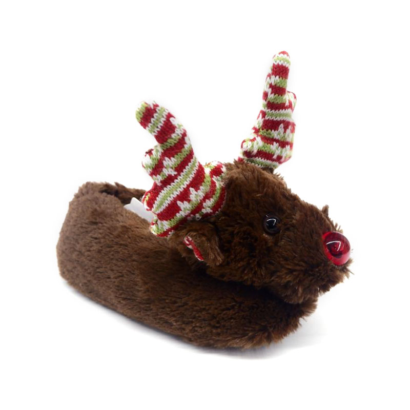 Brown Christmas elk children's slippers