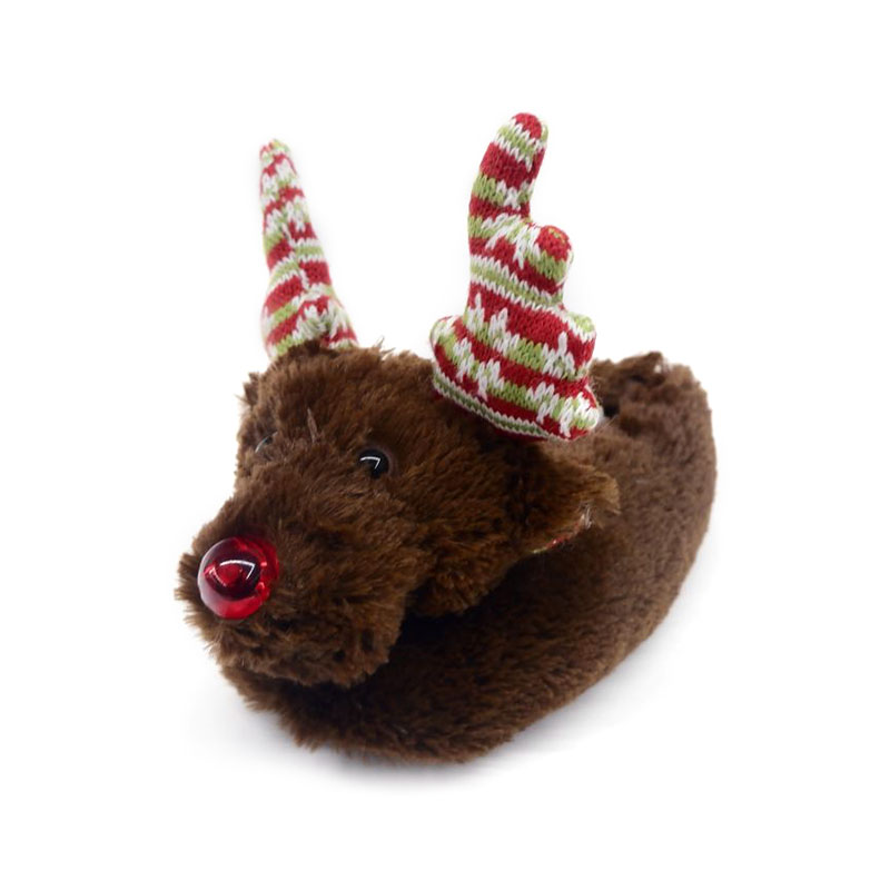 Brown Christmas elk children's slippers